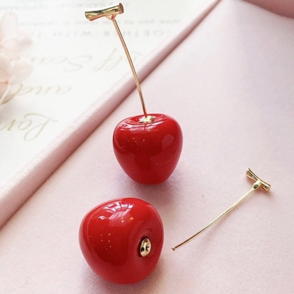 CLEARANCE NEW Red Cherry Drop Earrings - Picture 4 of 8